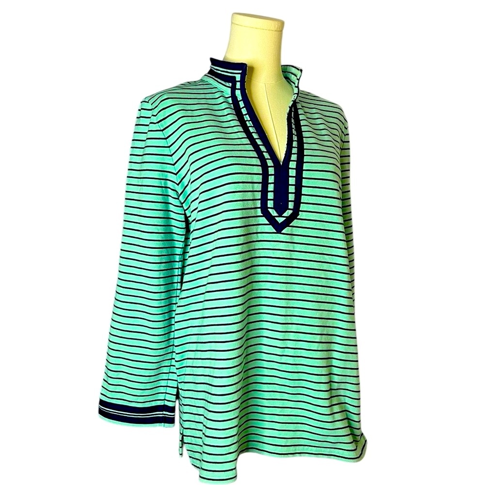 ~‎ Talbots Women Pullover Sweater Striped Long Sleeve Split V Neck Size Med…